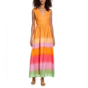 Taylor Women’s Large Rainbow Ombré Maxi Dress Sleeveless Pockets Cotton
